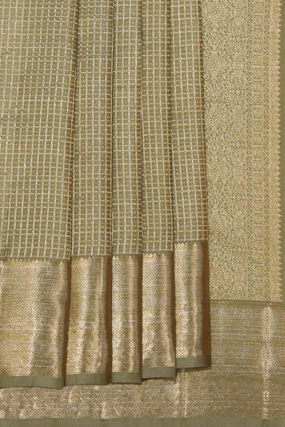 Collection of Kanchipattu Check Pattern Sage Green Saree in a gallery layout