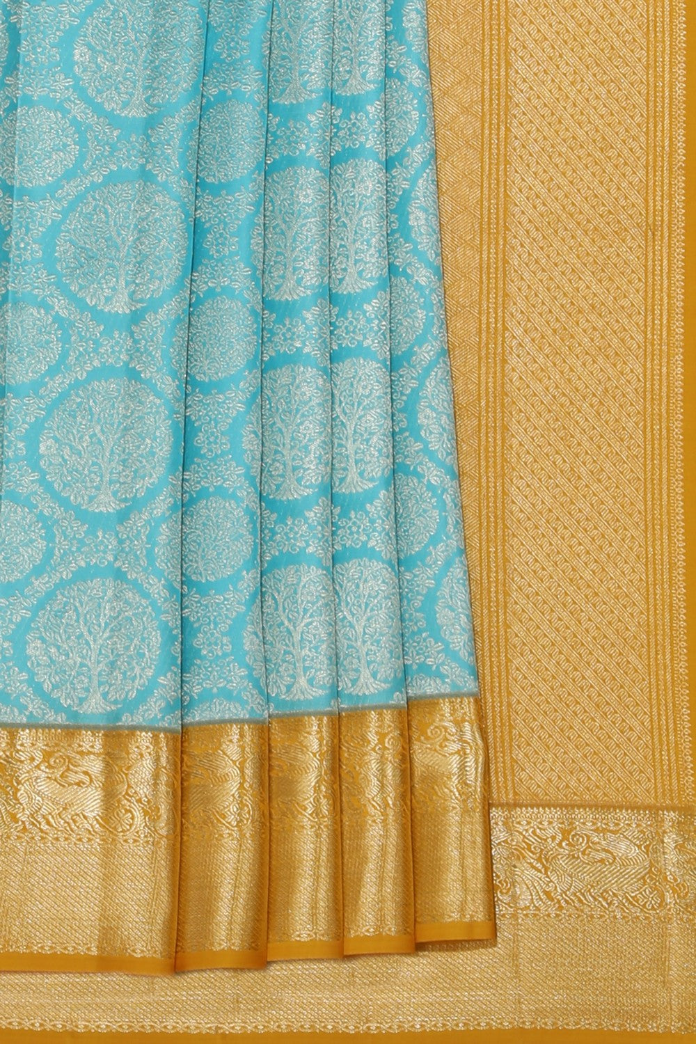 Collection of Kanchipattu Brocade Turquoise Blue Saree in a gallery layout