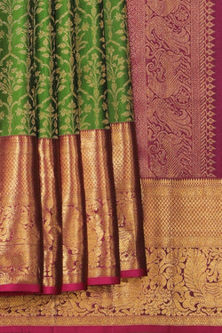 Collection of Kanchipattu Brocade Green Saree in a gallery layout