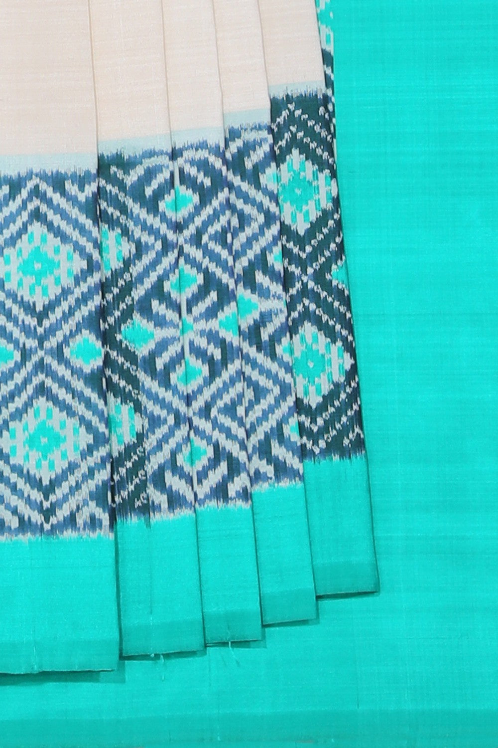 Collection of Pochampally Ikat Silk Off-White Saree in a gallery layout