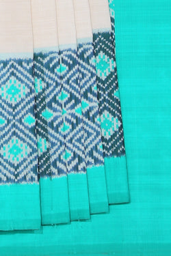 Collection of Pochampally Ikat Silk Off-White Saree in a gallery layout