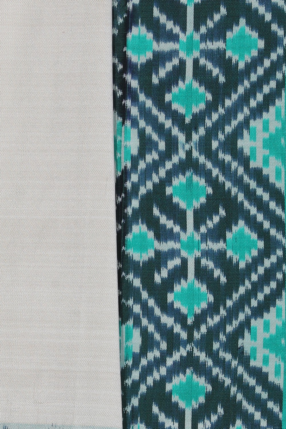 Collection of Pochampally Ikat Silk Off-White Saree in a gallery layout