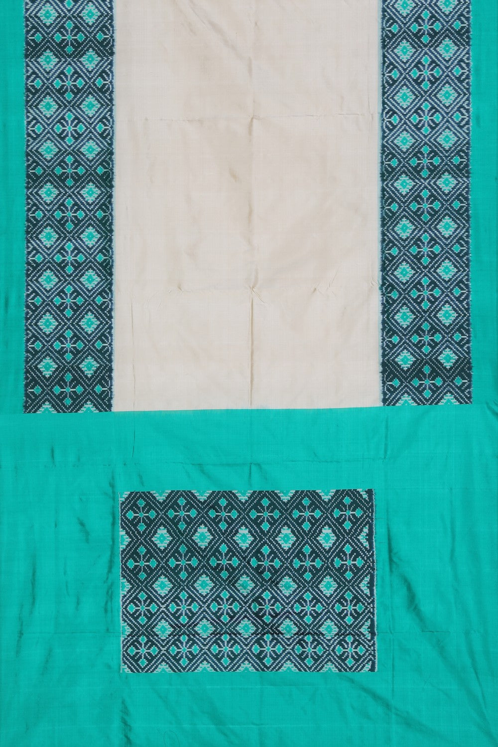 Collection of Pochampally Ikat Silk Off-White Saree in a gallery layout