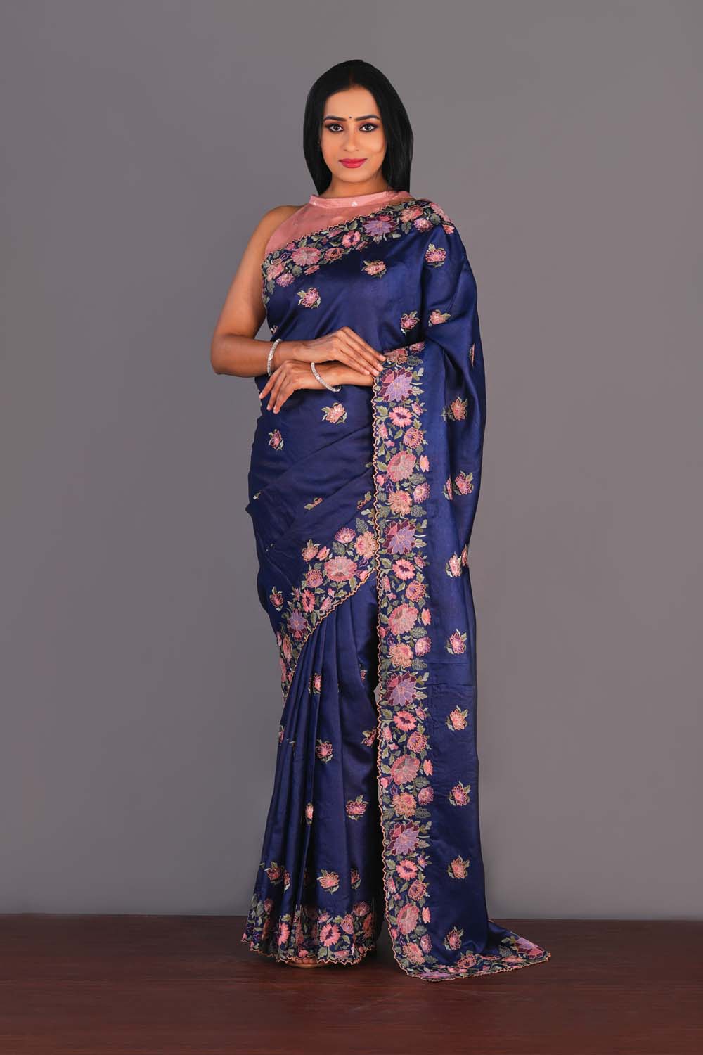 Image of Tussar Silk Embroidery Saree