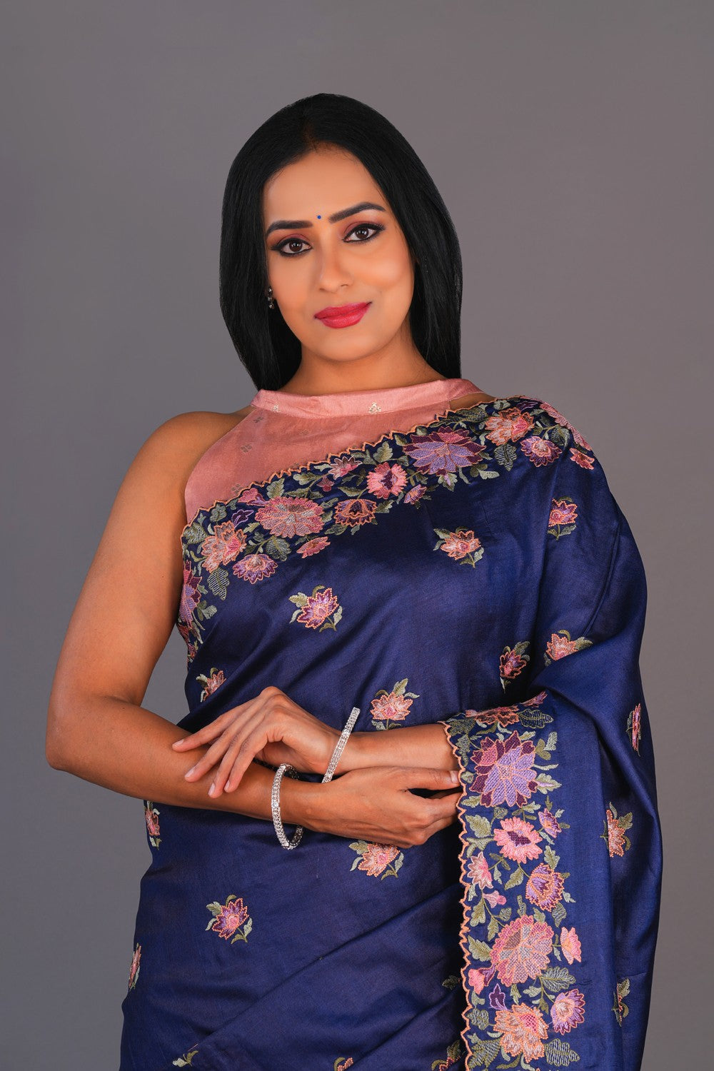 Image of Tussar Silk Embroidery Saree