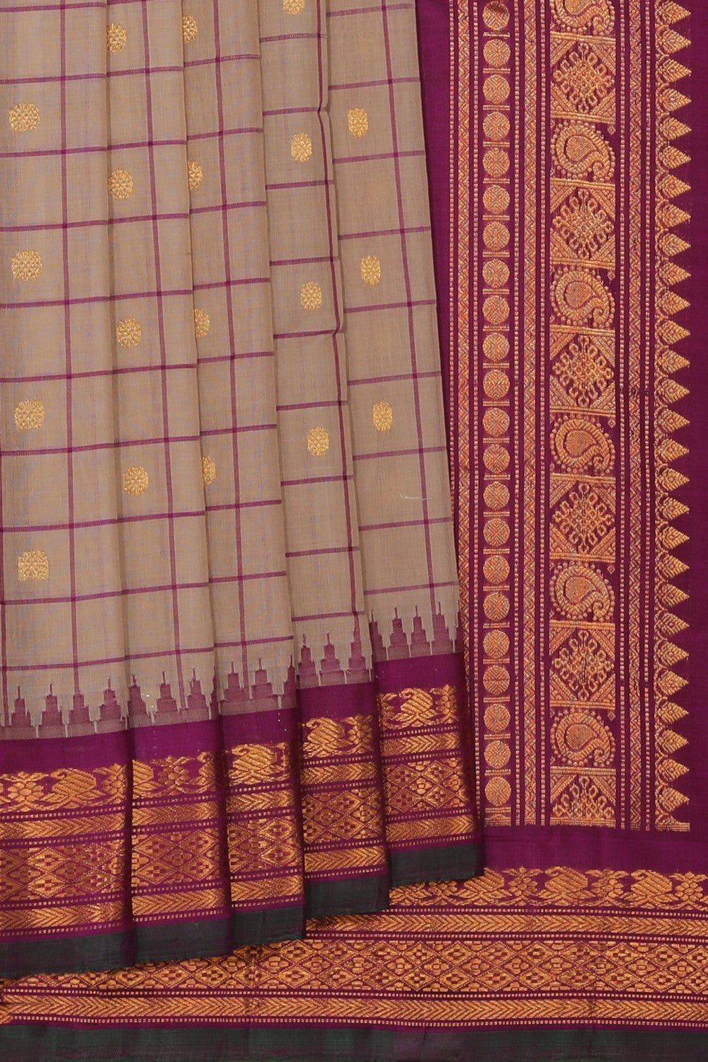 Collection of Gadwal Cotton Silk Beige Saree in a gallery layout