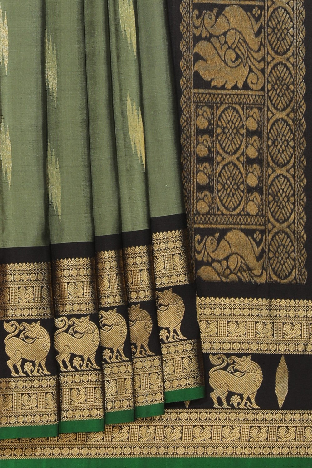 Collection of Gadwal Silk Sage Green Saree in a gallery layout