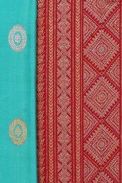 Image of Gadwal Silk Turquoise Blue Saree