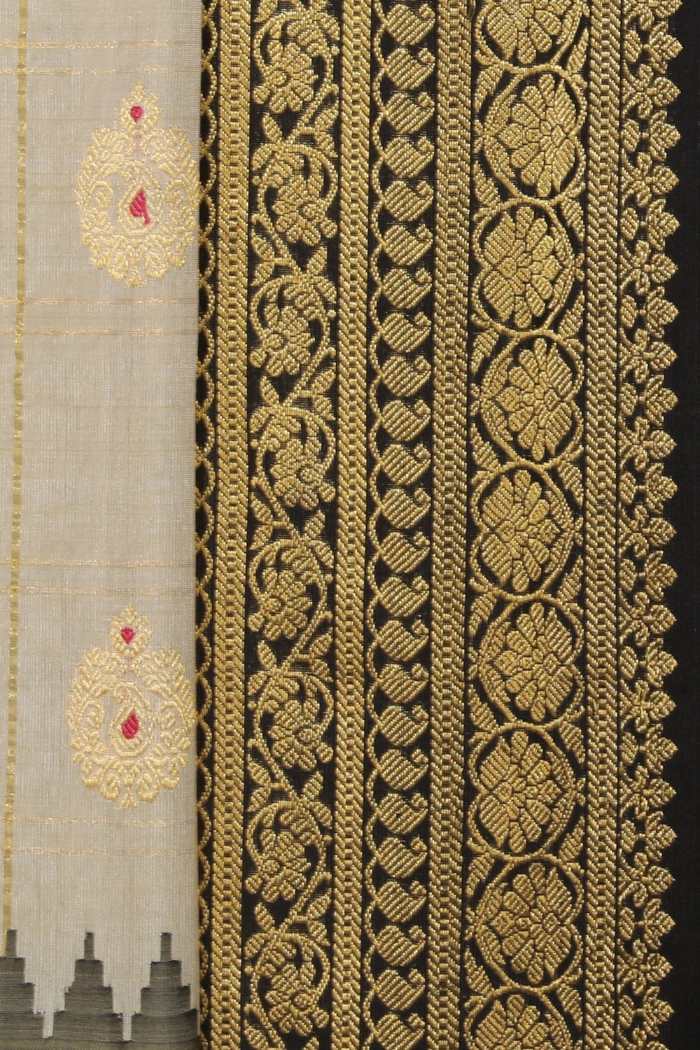 Collection of Gadwal Silk Off-White Saree in a gallery layout