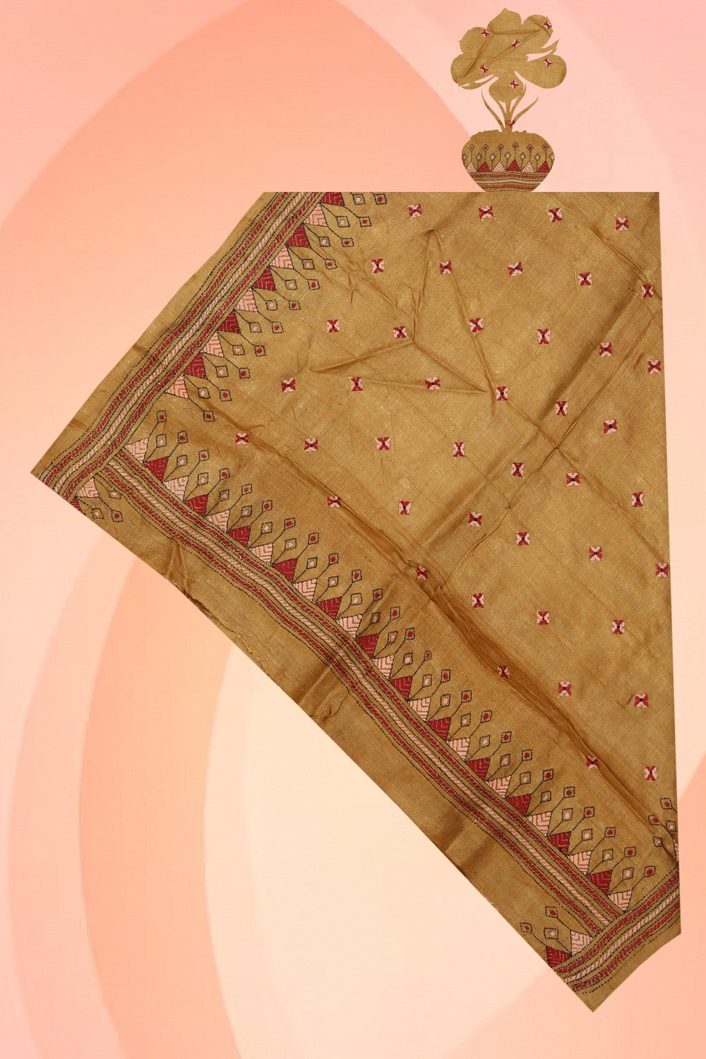 Collection of Tussar Silk Kantha Stitch Dupatta in a gallery layout