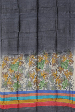 Image of Tussar Silk Floral Printed Dupatta