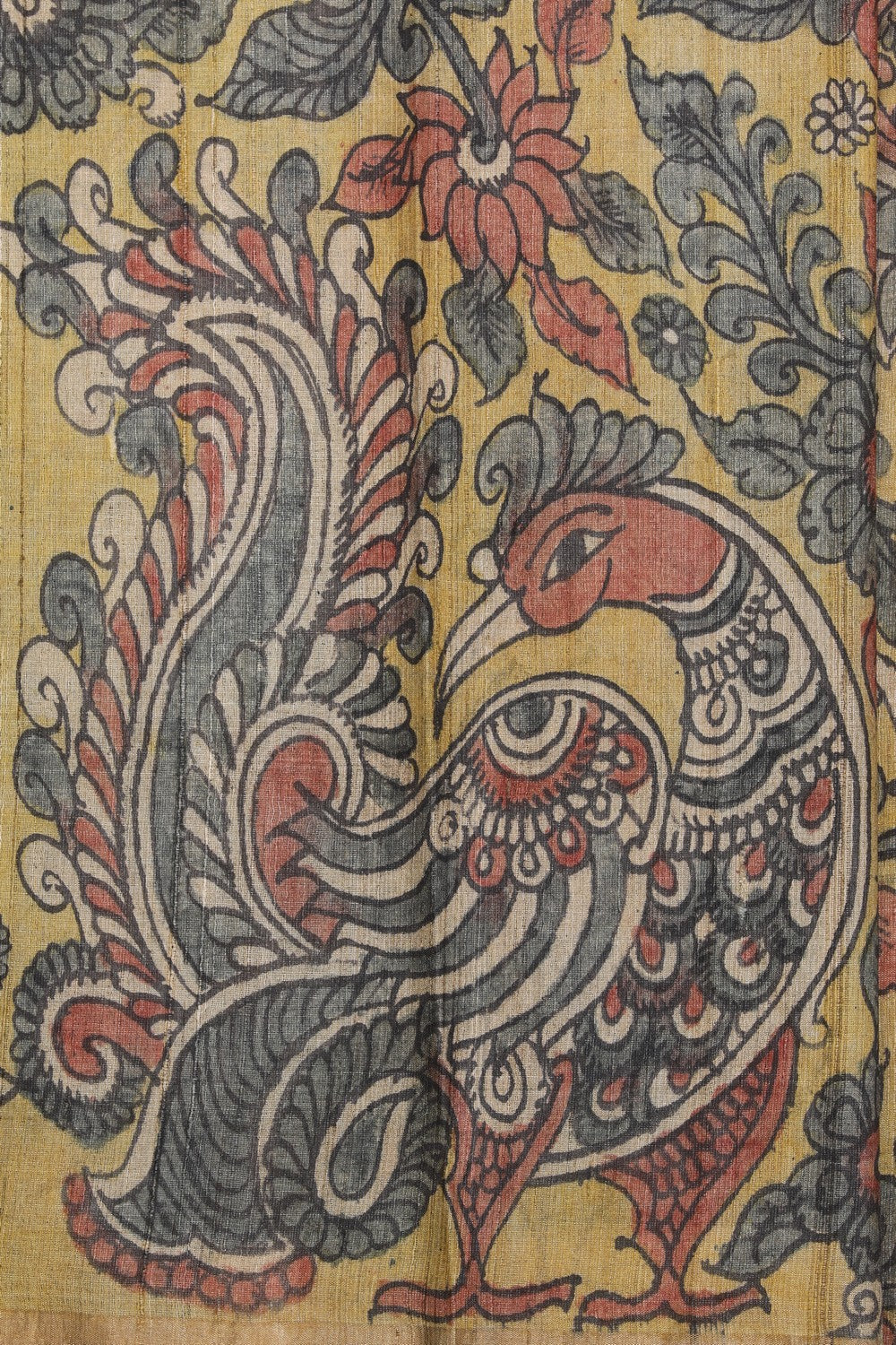 Image of Kalamkari Hand-Painted Tussar Silk Saree
