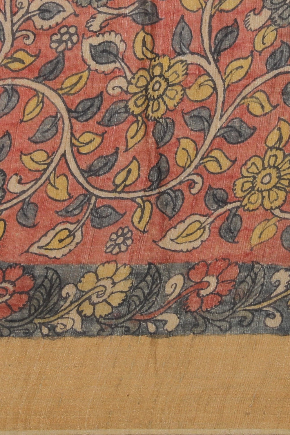 Image of Kalamkari Hand-Painted Tussar Silk Saree
