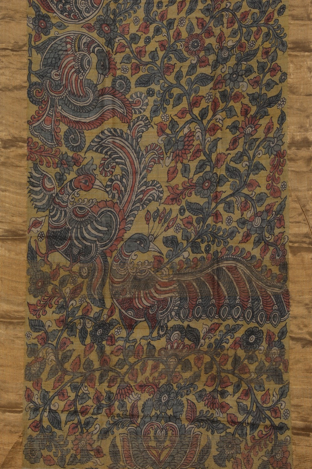 Image of Kalamkari Hand-Painted Tussar Silk Saree