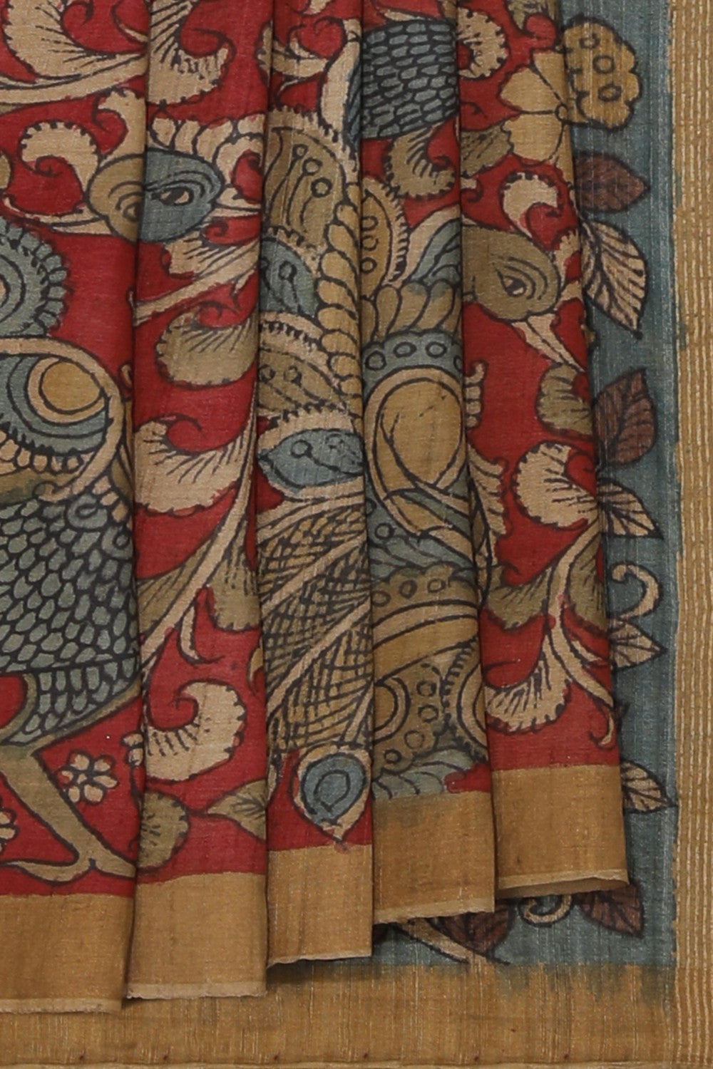 Collection of Kalamkari Hand-Painted Tussar Silk Saree in a gallery layout