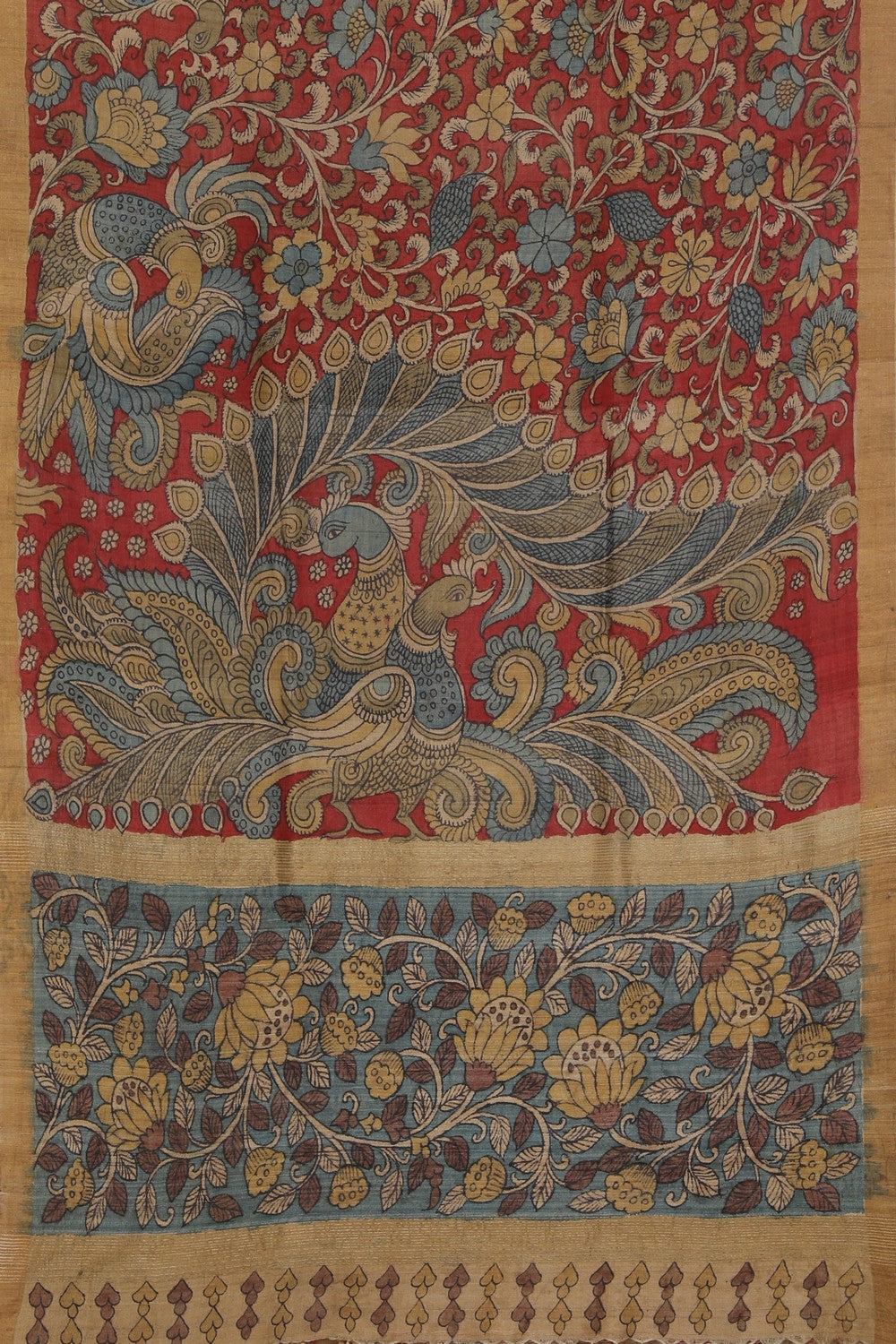 Collection of Kalamkari Hand-Painted Tussar Silk Saree in a gallery layout