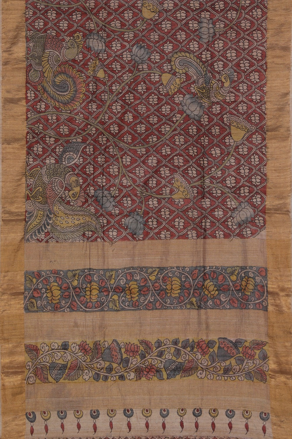 Kalamkari Hand-Painted Tussar Silk Saree