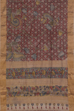 Image of Kalamkari Hand-Painted Tussar Silk Saree