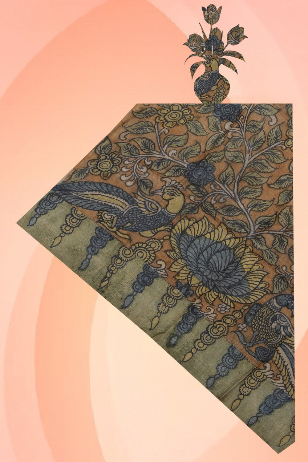 Collection of Tussar Silk Kalamkari Dupatta in a gallery layout