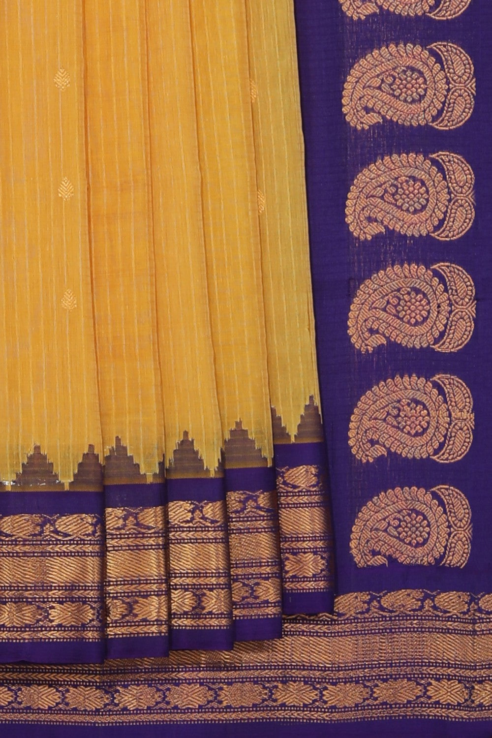 Collection of Gadwal Cotton Silk Yellow Saree in a gallery layout