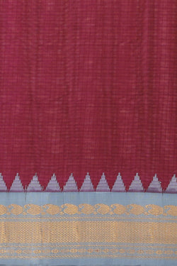 Collection of Gadwal Cotton Silk Deep Wine Violet Saree in a gallery layout