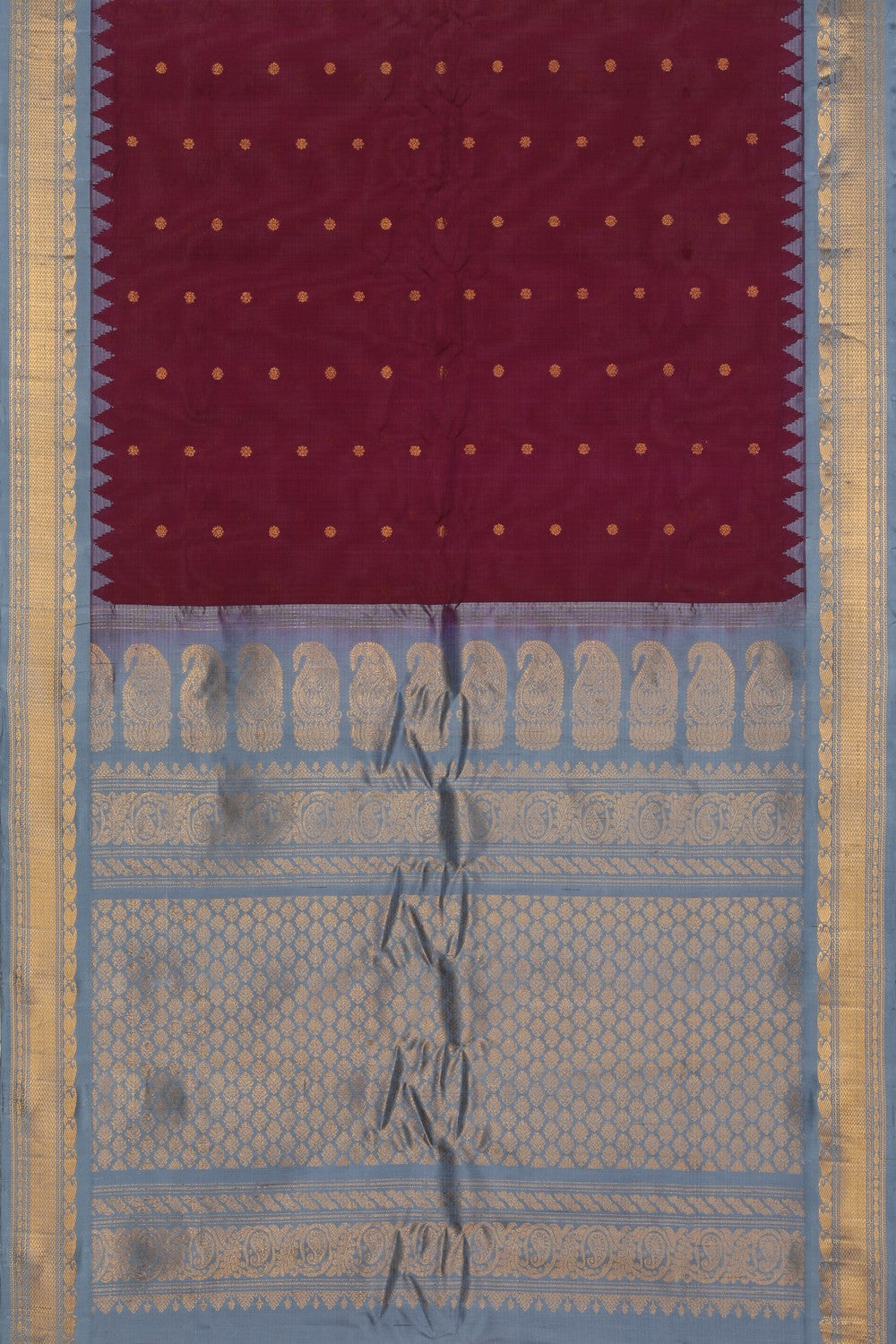 Collection of Gadwal Cotton Silk Deep Wine Violet Saree in a gallery layout