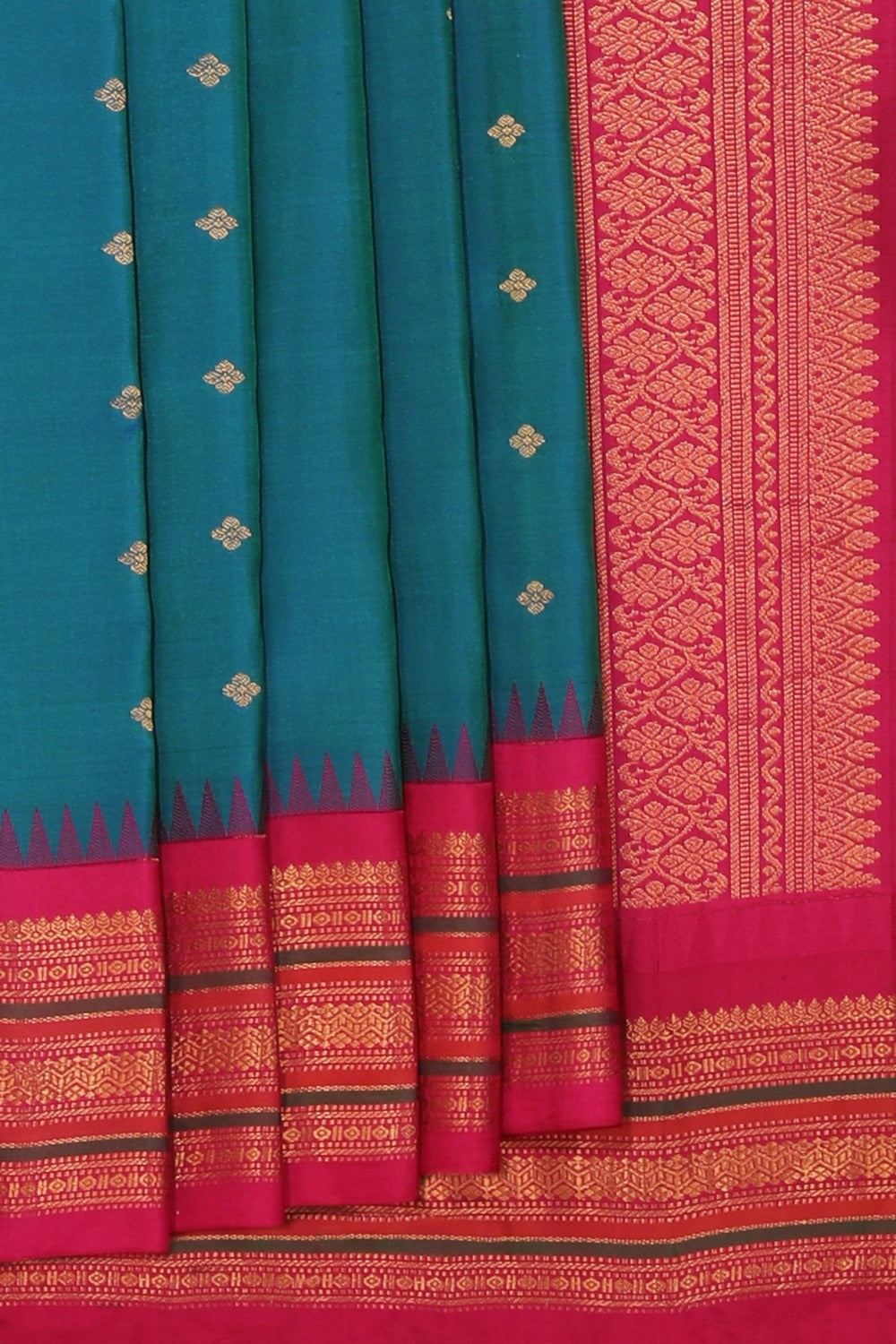 Collection of Gadwal Silk Teal Blue Saree in a gallery layout