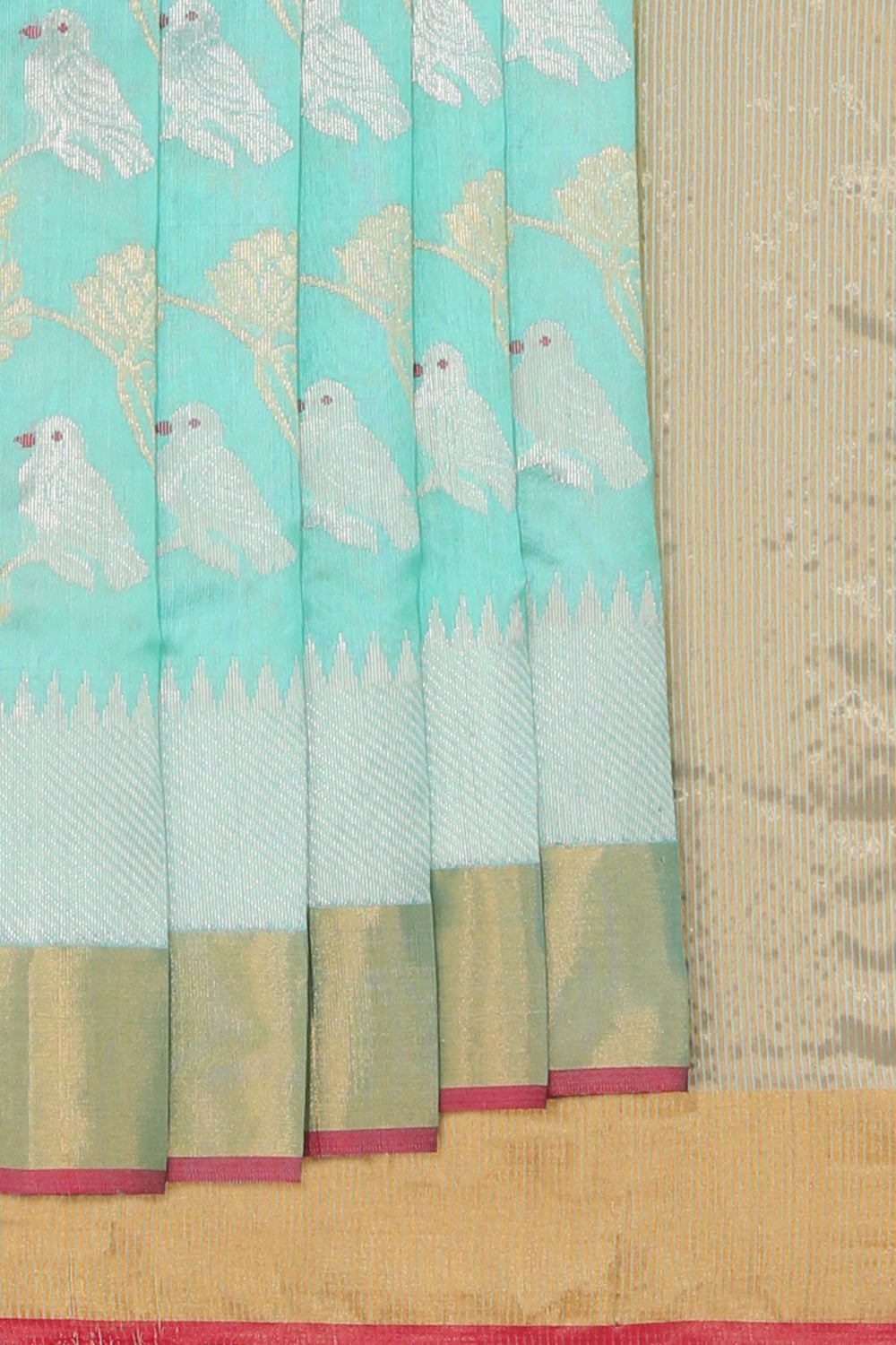 Collection of Chanderi Cotton Silk Aqua Green Saree in a gallery layout