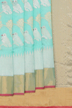 Collection of Chanderi Cotton Silk Aqua Green Saree in a gallery layout