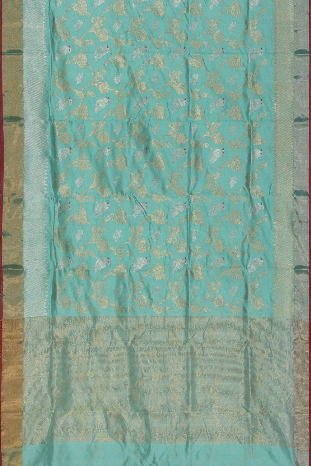 Collection of Chanderi Cotton Silk Aqua Green Saree in a gallery layout