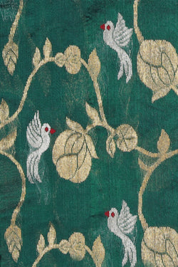 Image of Chanderi Cotton Silk Leaf-Green Saree