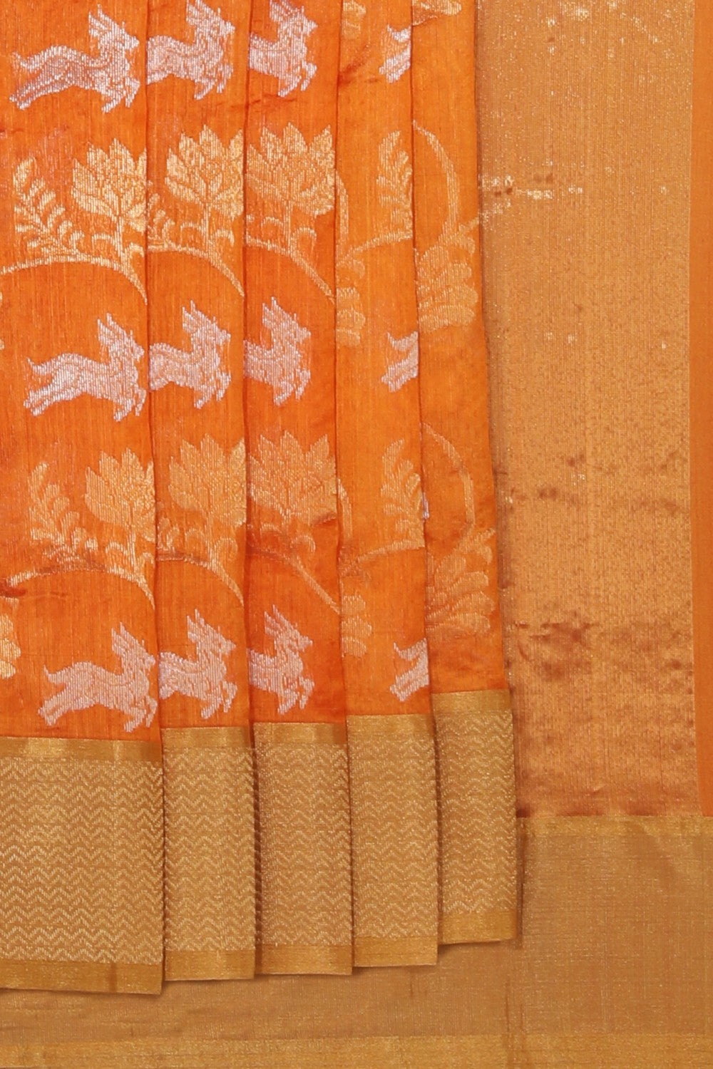 Collection of Chanderi Cotton Silk Orange Saree in a gallery layout