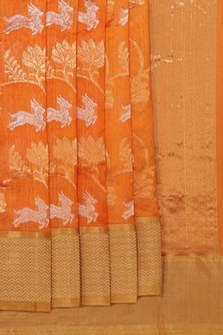 Collection of Chanderi Cotton Silk Orange Saree in a gallery layout