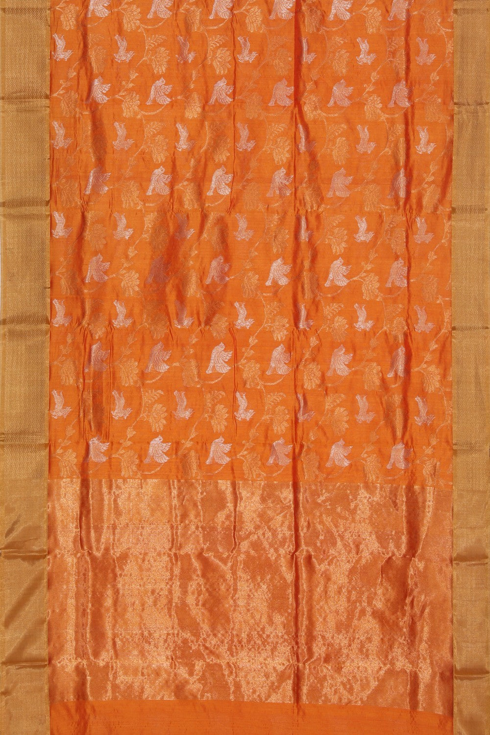 Collection of Chanderi Cotton Silk Orange Saree in a gallery layout