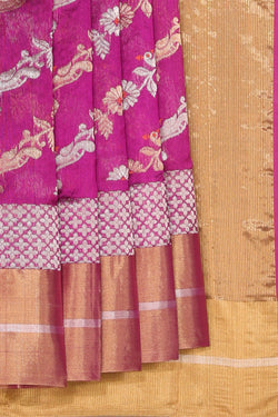 Collection of Chanderi Cotton Silk Pink Saree in a gallery layout