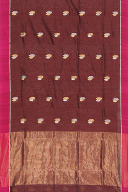 Image of Chanderi Cotton Silk Brown Saree