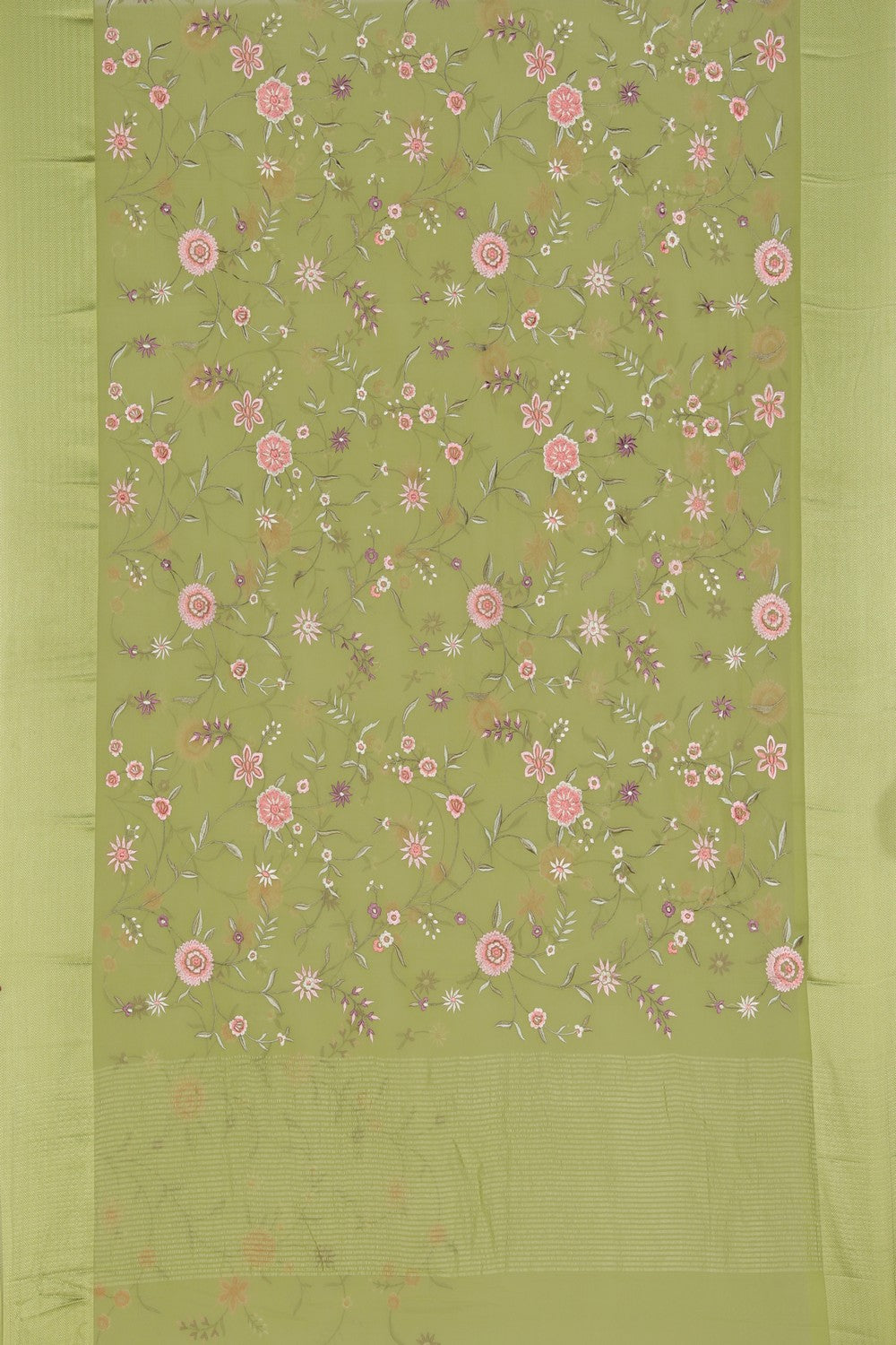 Collection of Chiffon Sage Green Saree in a gallery layout