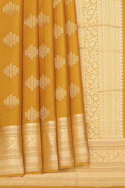 Collection of Crepe Fenugreek Mustard Saree in a gallery layout