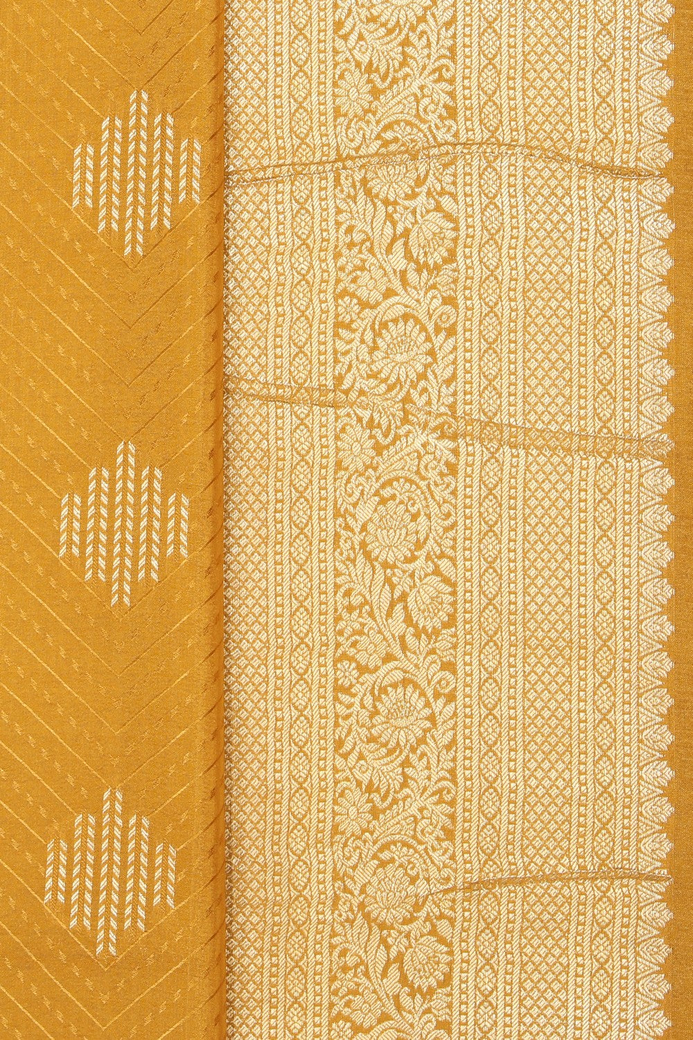 Collection of Crepe Fenugreek Mustard Saree in a gallery layout