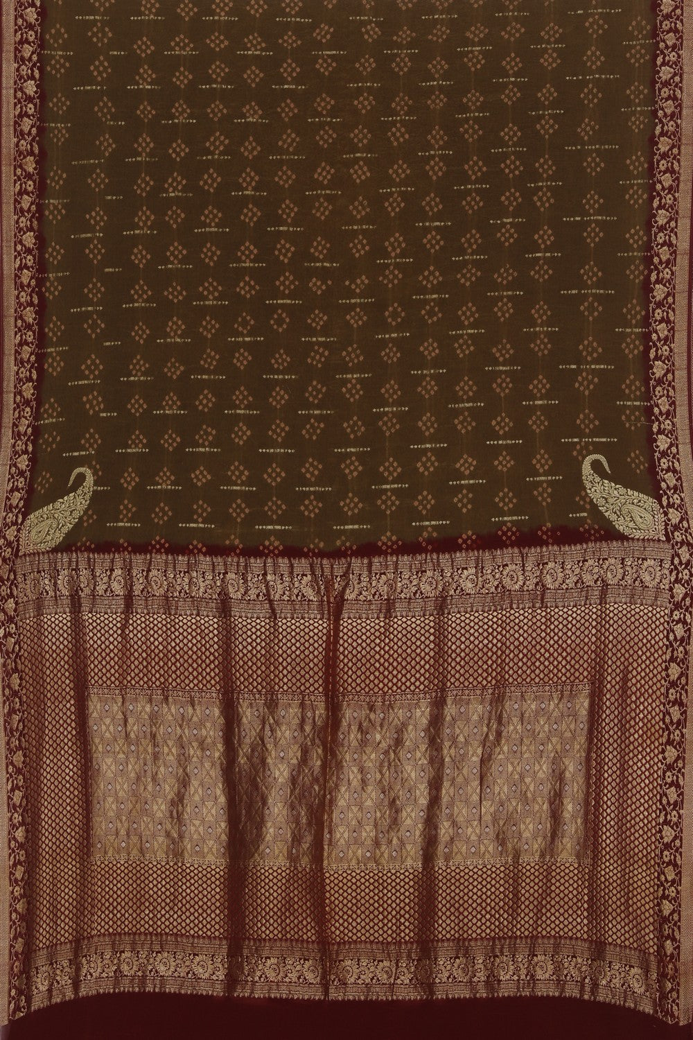 Collection of Bandhani Moss Green Saree in a gallery layout