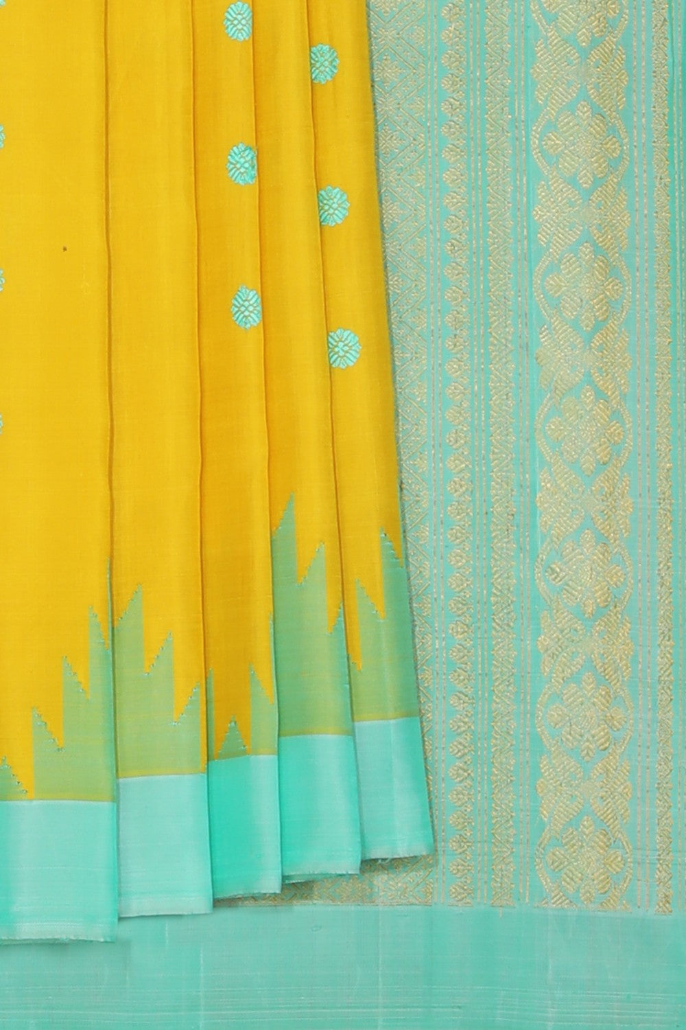 Collection of Gadwal Silk Yellow Saree in a gallery layout