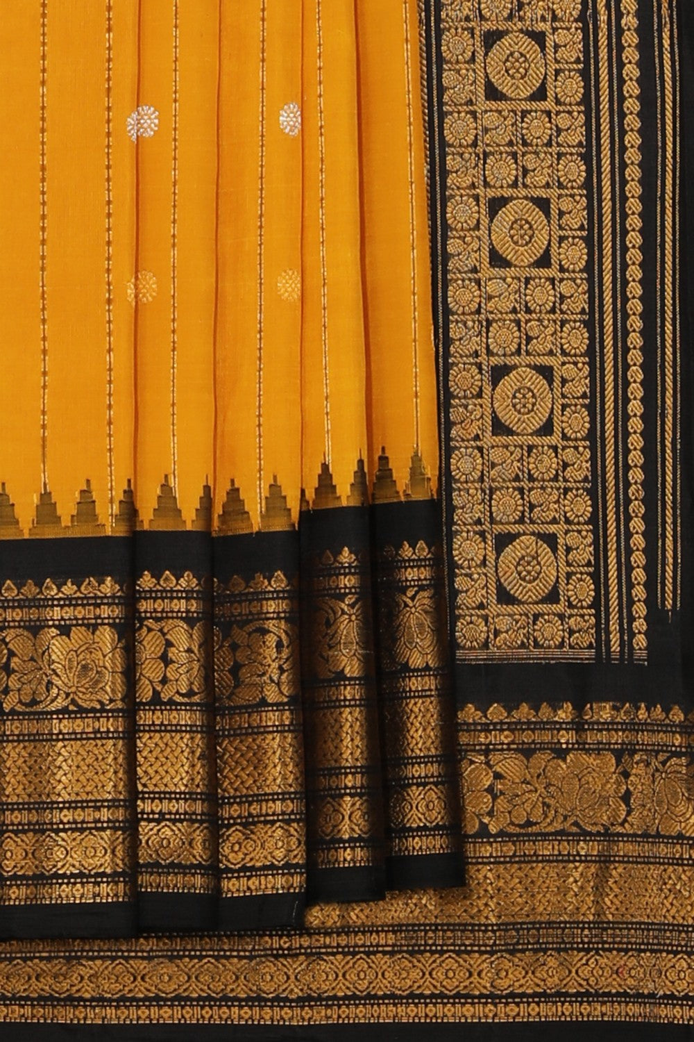 Collection of Gadwal Silk Mustard Saree in a gallery layout