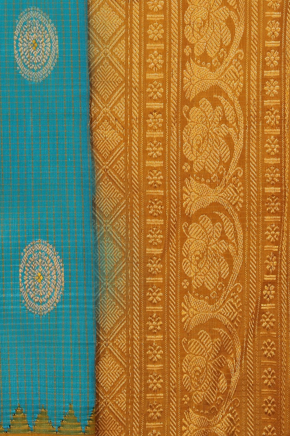 Collection of Gadwal Silk Teal Blue Saree in a gallery layout