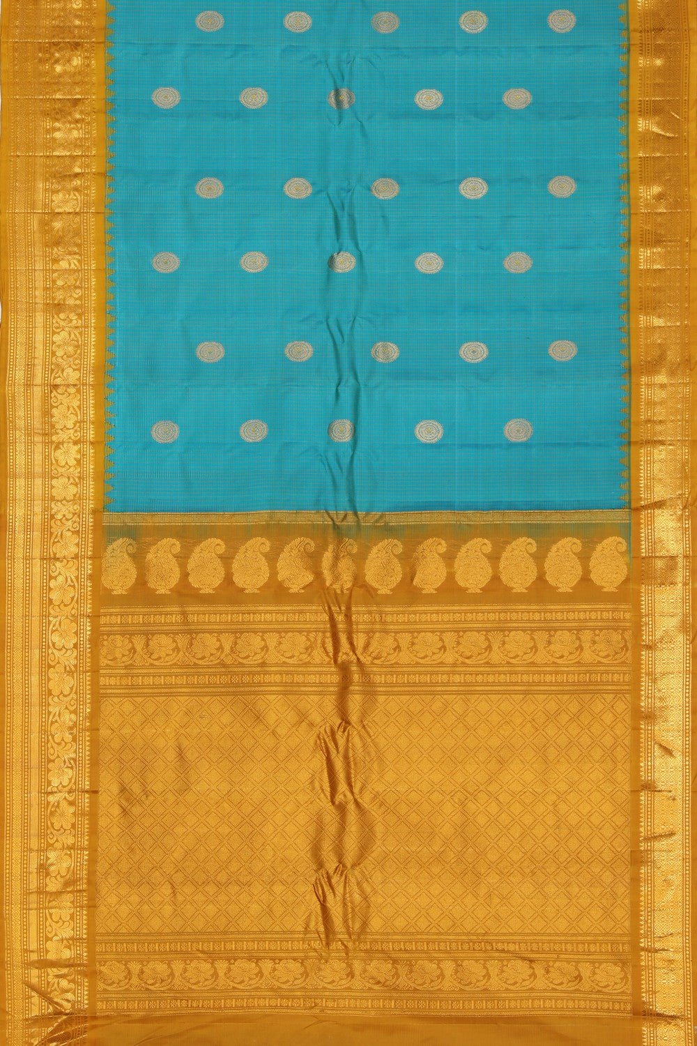 Collection of Gadwal Silk Teal Blue Saree in a gallery layout