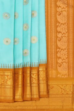 Collection of Gadwal Silk Turquoise Blue Saree in a gallery layout