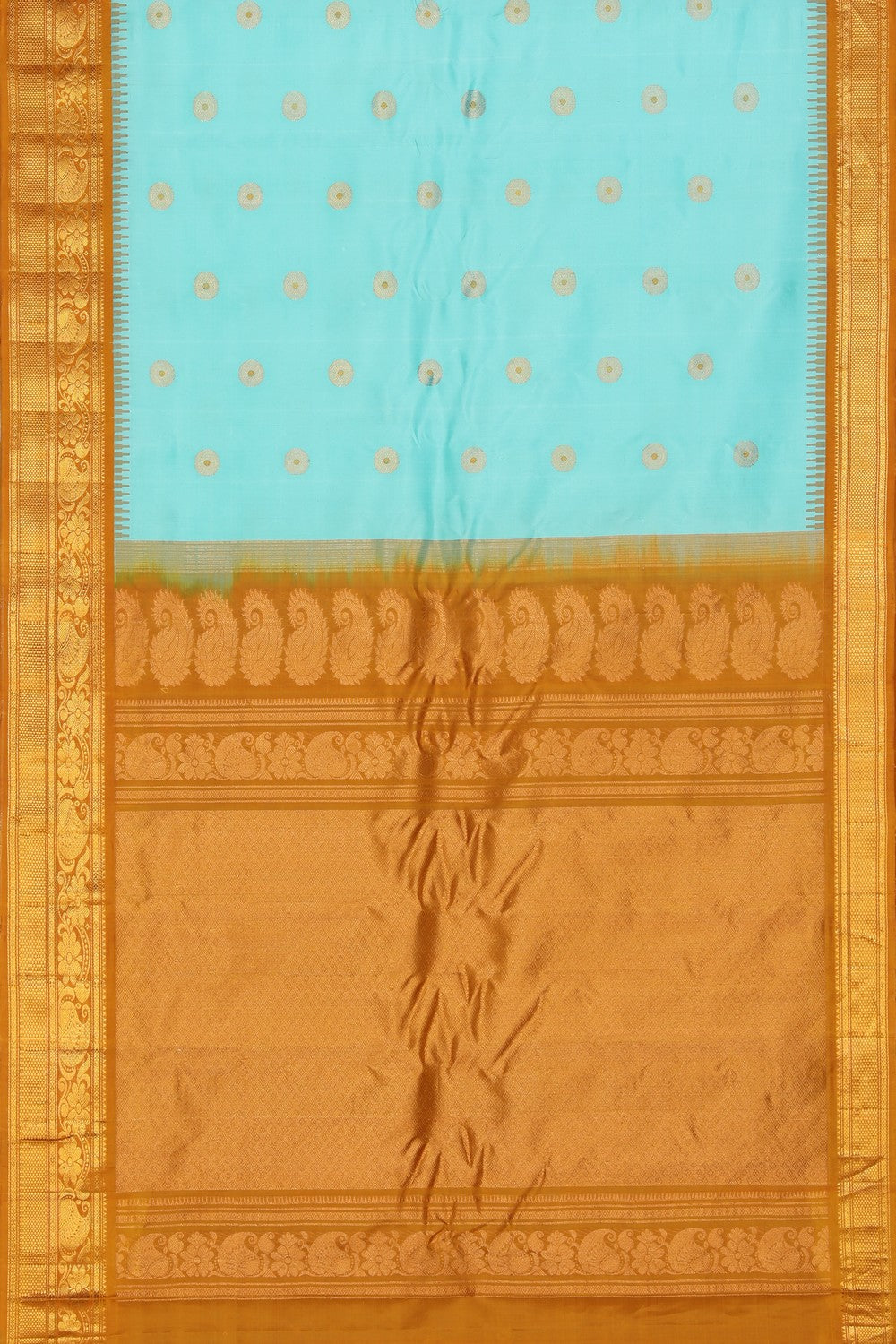 Collection of Gadwal Silk Turquoise Blue Saree in a gallery layout