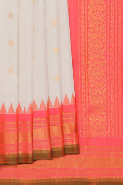 Collection of Gadwal Silk Off-White Saree in a gallery layout