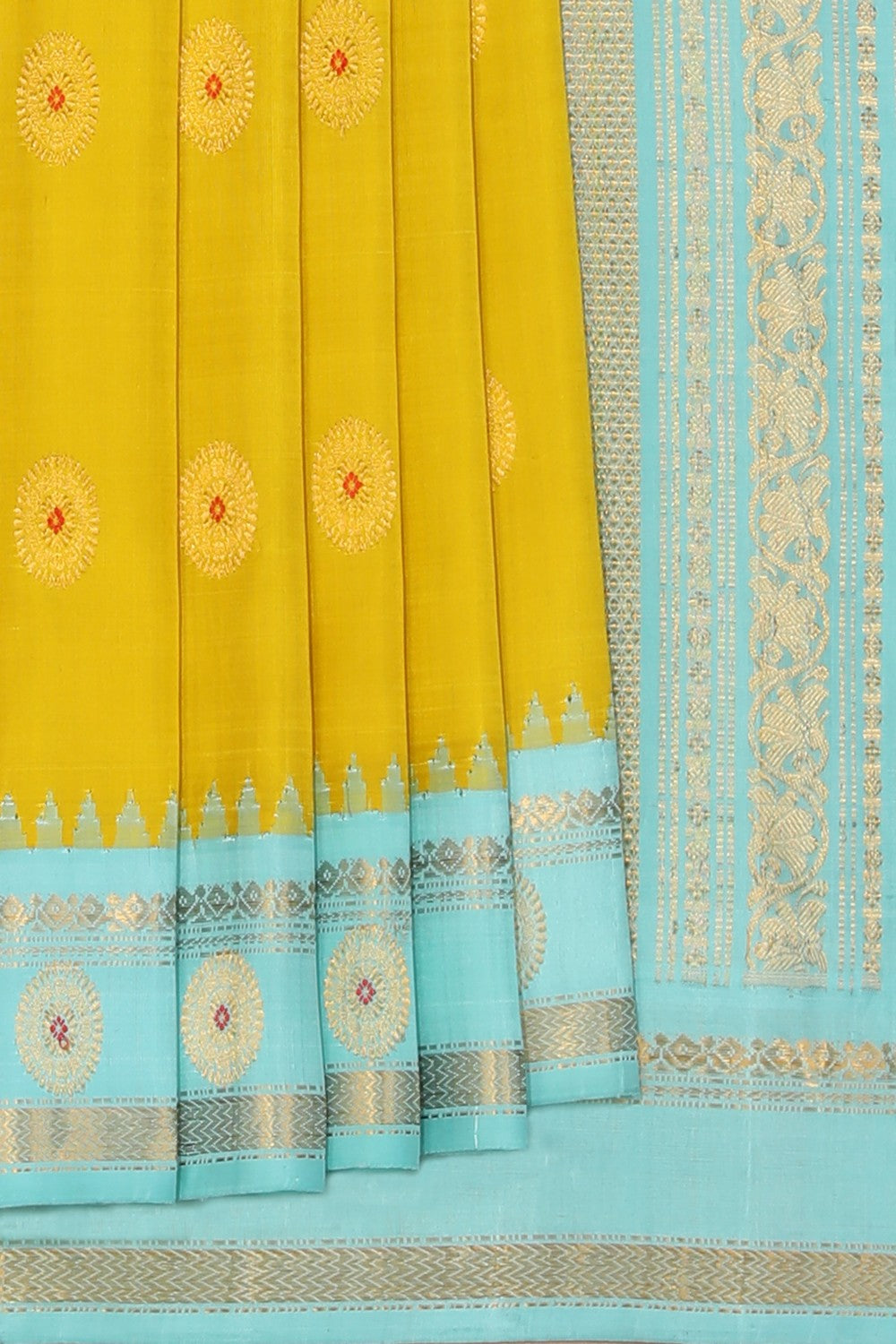 Collection of Gadwal Silk Yellow Saree in a gallery layout