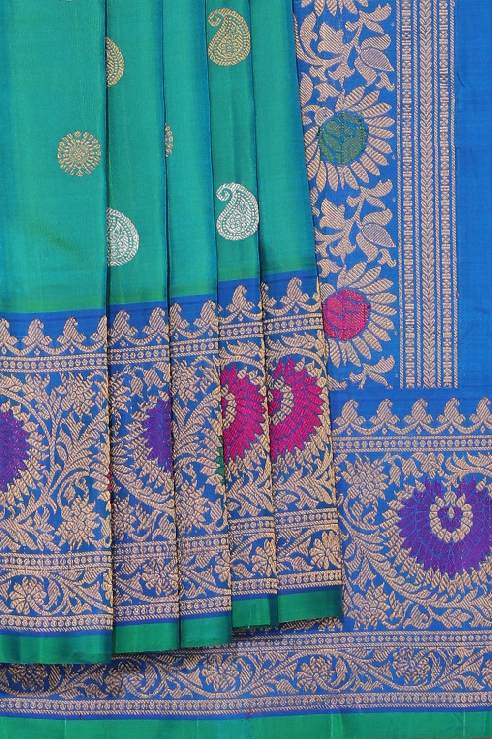 Collection of Gadwal Silk Sea Green Saree in a gallery layout