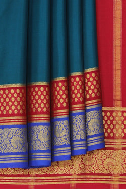 Collection of Mysore Binny Silk Teal Blue Saree in a gallery layout